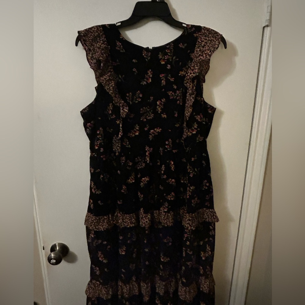 J. Crew Black and Pink Floral Midi Dress